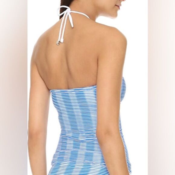 Shoshanna Swimwear Blue and White Striped Halter Strapless Tankini Top Swim Top - Picture 3 of 14